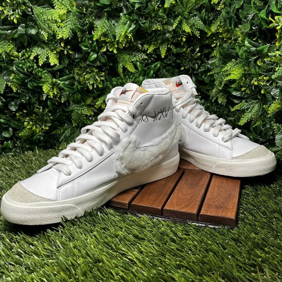 NIKE BLAZER Men 11.5 Mid 77 Custom White Leather Sneakers BQ6806-101 Unique 1493 - Picture 5 of 14